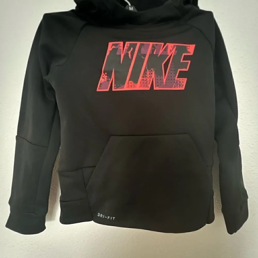 Nike Therma Boys Black & Neon Orange Hoodie Sweatshirt Dri-Fit Jacket XS (4)